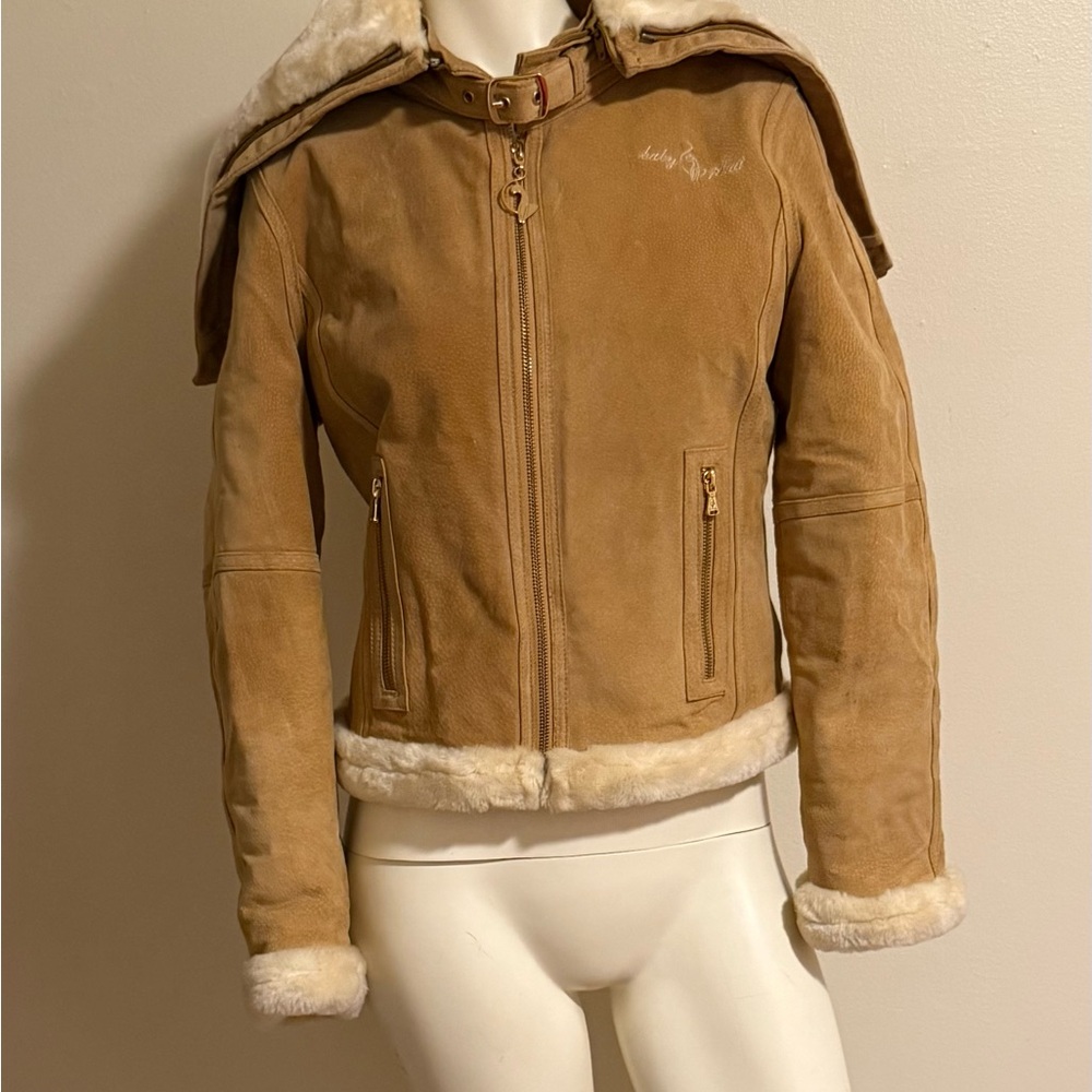 Vintage Baby Phat Genuine leather winter jacket, SZ:Small , cream&Tan